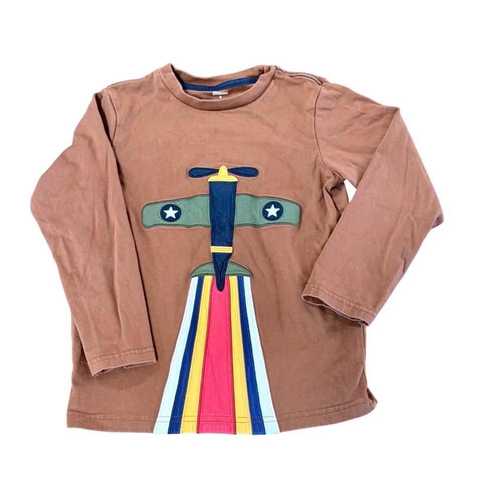 Gymboree Boys Size 6 Brown Long Sleeve Airplane Applique Graphic T-Shirt 7000521